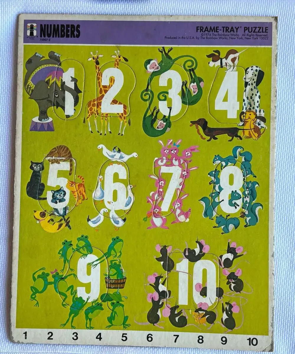 Vintage 1974 The Rainbow Works Numbers Frame-Tray Puzzle 75907-2